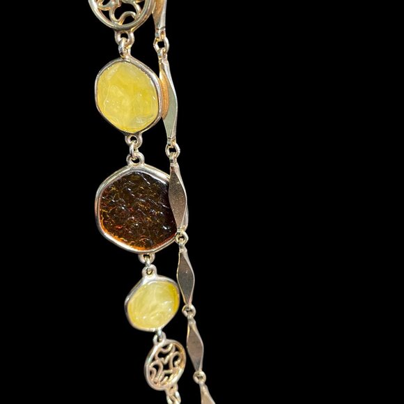 Vintage Sarah Coventry Yellow Brown Gold Tone Long Statement Necklace - Picture 4 of 9